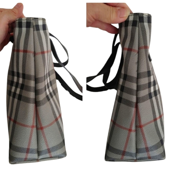 Burberrys Grey Multi Check Print Canvas Leather Bag - Picture 10 of 16